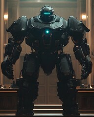 Fototapeta premium Formidable Mech Guardian Stands Tall in Futuristic Landscape