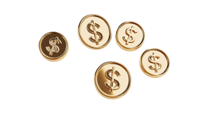 Gold Dollar Symbols Collection on a Transparent Background Generative AI