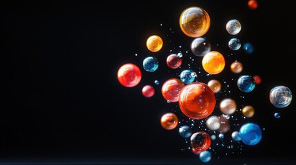 Colorful Spheres in Motion Against Dark Background