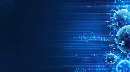 Fototapeta premium Digital representation of virus particles with a blue background, illustrating modern scientific research.