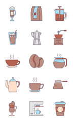 Vector image of coffee icon set with white background