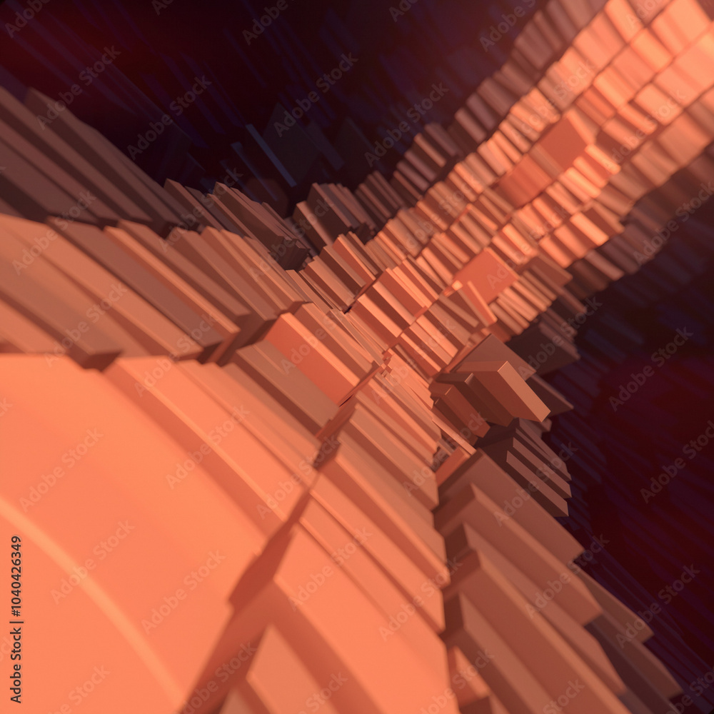 Poster Strip of rectangles with orange color. Digital illustration with intricate detail and depth of field. 3d rendering