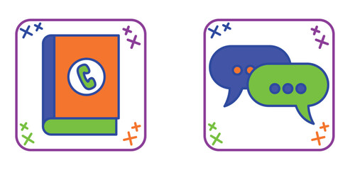 Set of vector icons of phone and cell phone contact with white background