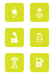 Set of white renewable energy vector icons with green background