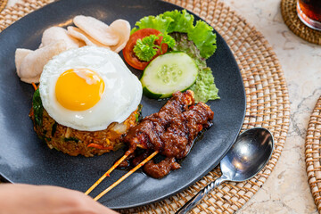 Delicious Fried Rice with Satay and Egg