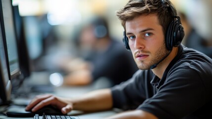 Obraz premium Young IT Support Specialist in Call Center Environment