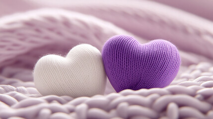 Fototapeta premium purple and white hearts on lila blancet - World Prematurity Day concept 