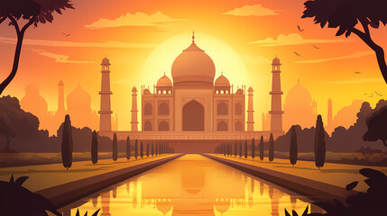 Taj mahal at sunset. Taj Mahal at Sunrise. Illustration
