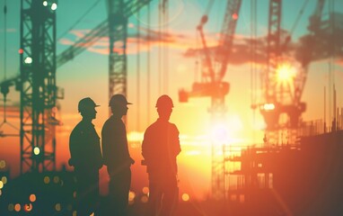 Fototapeta premium Silhouette of engineer and construction team working