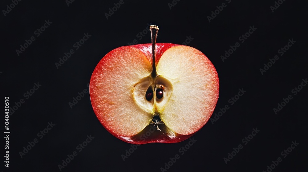 Poster a cross-section of a red apple against a black background
