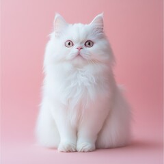 Elegant Fluffy White Persian Cat Sitting Gracefully
