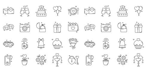Set of Valentine's Day vector icons on white background