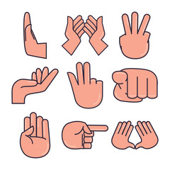 Vector icon set of hand signals on white background