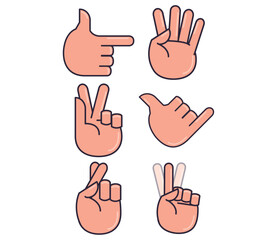 Vector icon set of hand signals on white background
