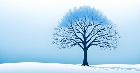 Fototapeta premium Abstract minimalist winter scene with a single, sharp silhouette of a snow-covered tree on a vast, white canvas