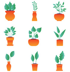 Vector icon set of flower pots on white background