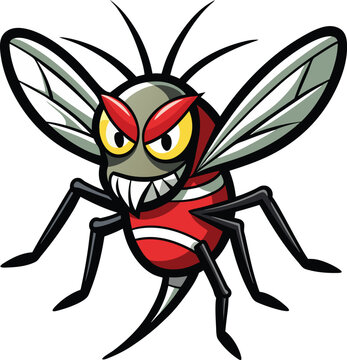 Angry Cartoon Mosquito: This menacing cartoon mosquito with beady red eyes and gnashing teeth is ready to pounce!  A perfect illustration for anything from a pest control ad to a Halloween graphic. 