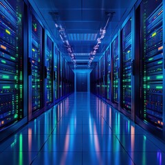 Modern High-Tech Data Center Server Rack Setup