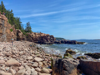 Stone Beach and Cliffs overlooking the ocean at Acadia National Park
