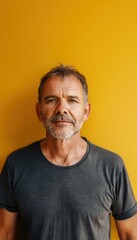 Obraz premium Relaxed Mature Man Against Yellow Background - Portrait for Professional Use and Design