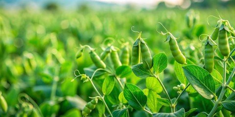Fototapeta premium Close-up of Fresh Green Pea Pods Growing in a Garden, nature, green, vegetable, peas