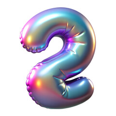 Holographic 3D balloon with number for birthday or new year celebration. Metallic foil balloon with iridescent silver color