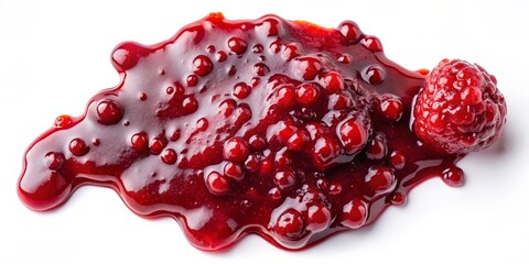 Close-up of Raspberry Jam with a Single Raspberry, Food Photography, White Background, Raspberry Jam, Dessert, Sweet Treat