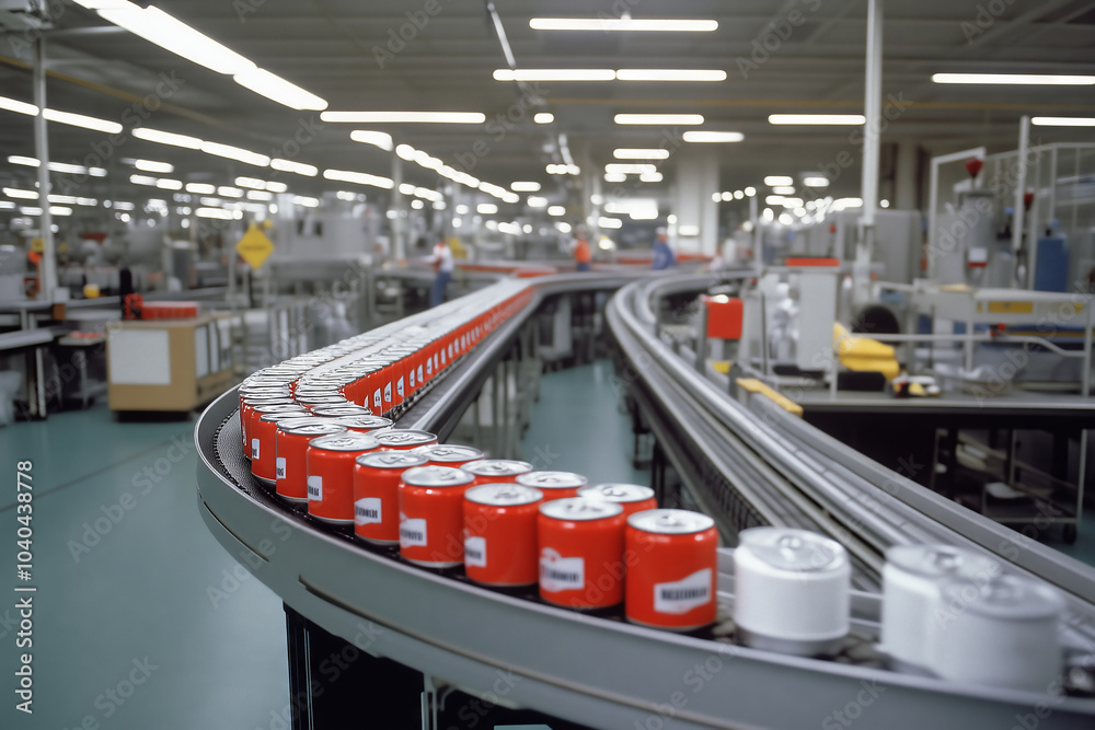 Poster Dynamic production line at a large dog food canning factory in operation