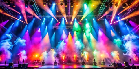 Colorful Stage Lighting with Smoke and Fog, Stage Lighting, Concert, Live Music
