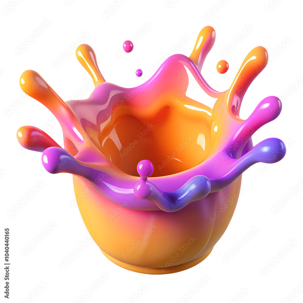 Poster 3d splash of juice or holographic colored liquid. abstract colorful wave flowing isolated