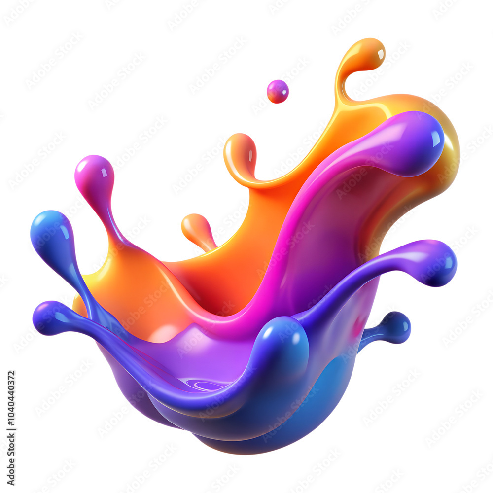 Poster 3d splash of juice or holographic colored liquid. abstract colorful wave flowing isolated