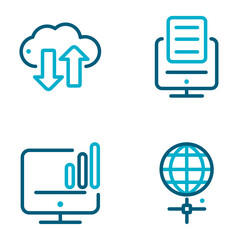 Fototapeta premium Set of internet network vector icons in blue lines on a white background