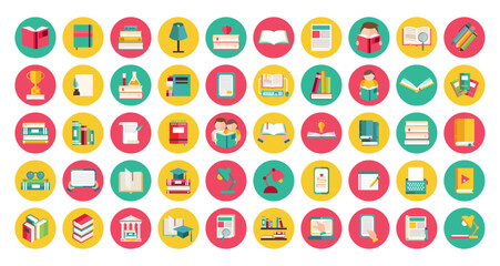 set of book reading vector icons with white background
