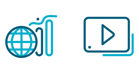 Set of internet network vector icons in blue lines on a white background