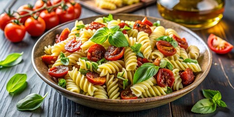 Fusilli Pasta Salad with Cherry Tomatoes and Basil, Italian Cuisine, Pasta Salad, Summer Food