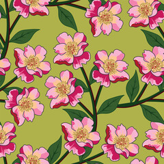 flower seamless pattern on green background