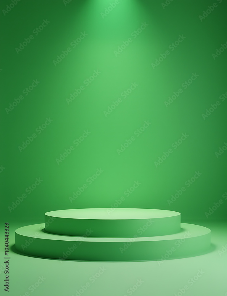 Poster Simple stage design features a minimalist podium against a serene green backdrop.