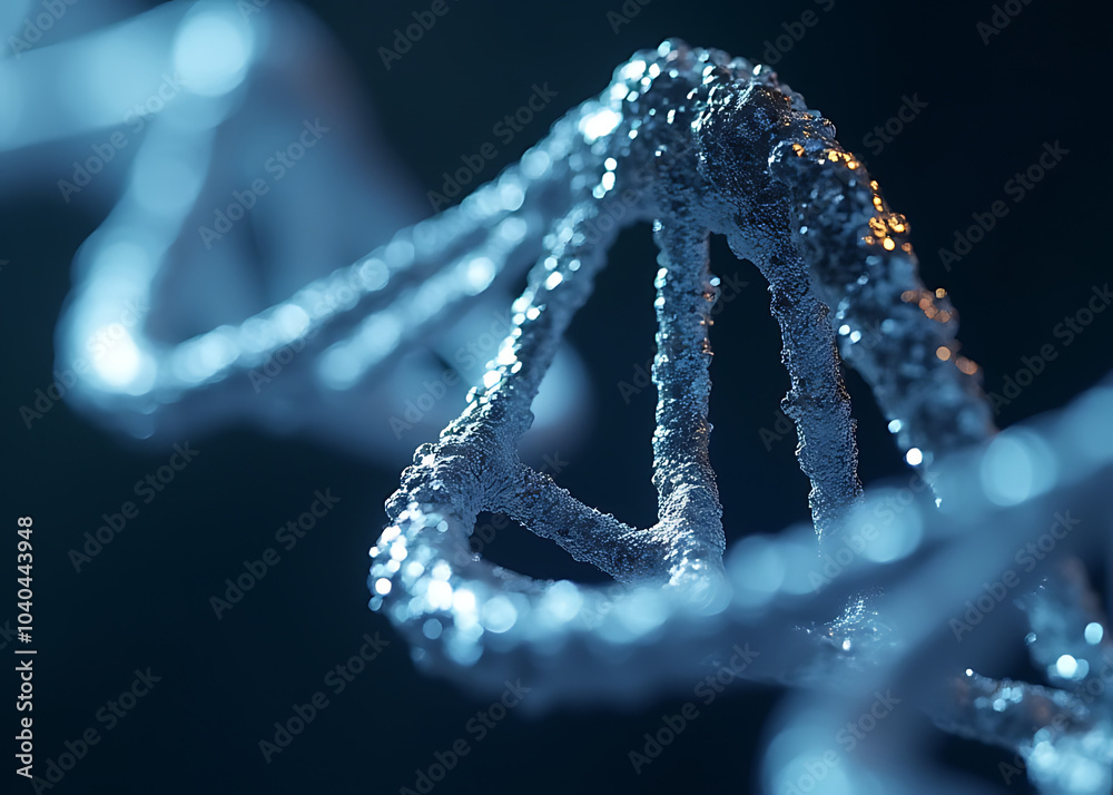 Aufkleber Sleek metallic structure for custom content creation in photo stock concepts featuring futuristic dna helix frames and holographic base pairs.