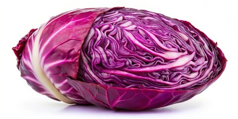 Red Cabbage Half, Macro Photography, Detailed Texture, White Background, Purple Vegetable, Cabbage, Food