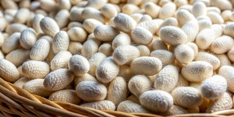 Silk Cocoon Basket Close-Up A Delicate Bounty of Nature, silk, cocoon, basket