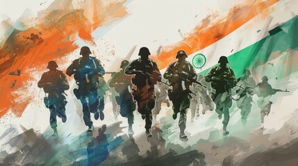 Independence Day India, group of Indian army soldiers with Indian flag isolated on white background, Generative ai