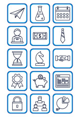 Set of vector business icons in black lines with white background