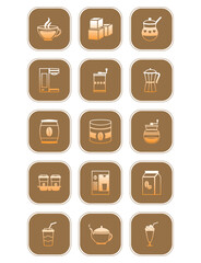 Vector image of coffee icon set with brown background