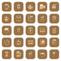 Vector image of coffee icon set with brown background