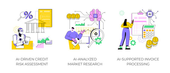 Fototapeta premium AI in financial management abstract concept vector illustrations.