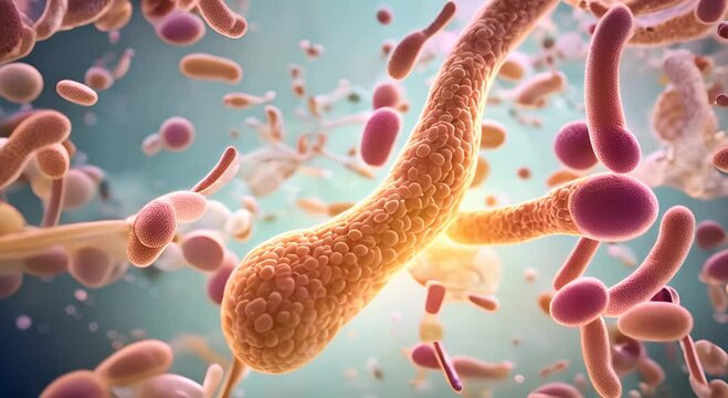 Microbiome organism lactic acid bacteria bacterial flora Probiotics in human immune system Human health and medicine concept Abstract biological video 4K