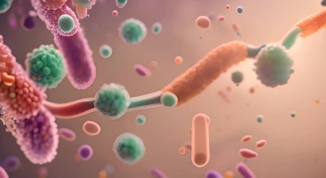 Microbiome organism lactic acid bacteria bacterial flora Probiotics in human immune system Human health and medicine concept Abstract biological video 4K