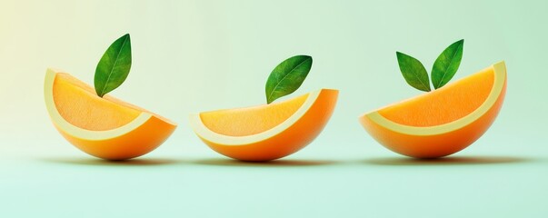 Vibrant orange slices with green leaves, showcasing freshness and color appeal for food-related projects or healthy lifestyle themes.