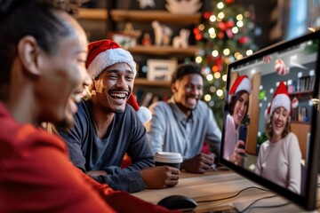 Christmas holiday group video call wishes celebration party joy