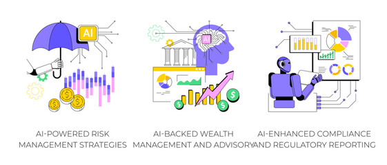 Fototapeta premium Accounting and Financial Management with AI abstract concept vector illustrations.